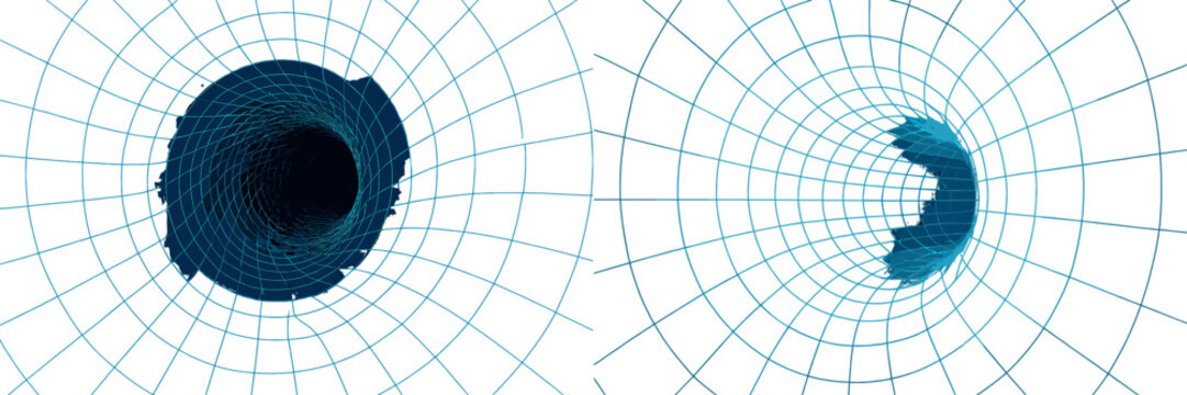 Visual representation of the concept of wormholes in theoretical physics with a blue grid background