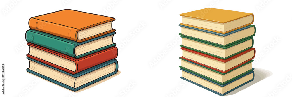 Aufkleber Colorful stack of books arranged neatly on a surface showcasing various sizes and colors in a cozy reading environment