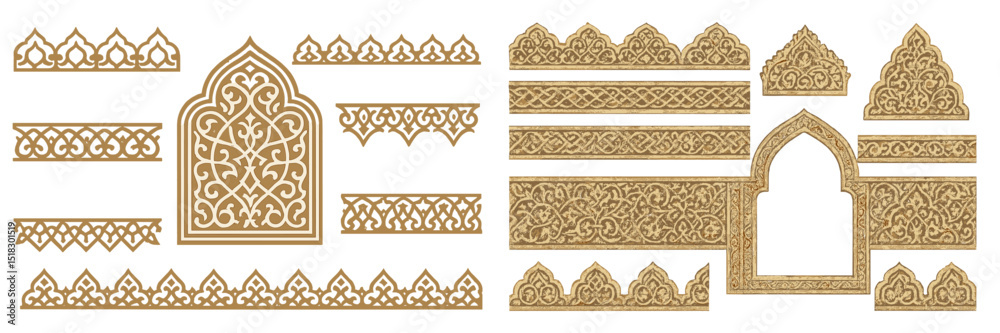 Aufkleber Decorative architectural elements featuring intricate patterns and designs on a neutral background for artistic projects