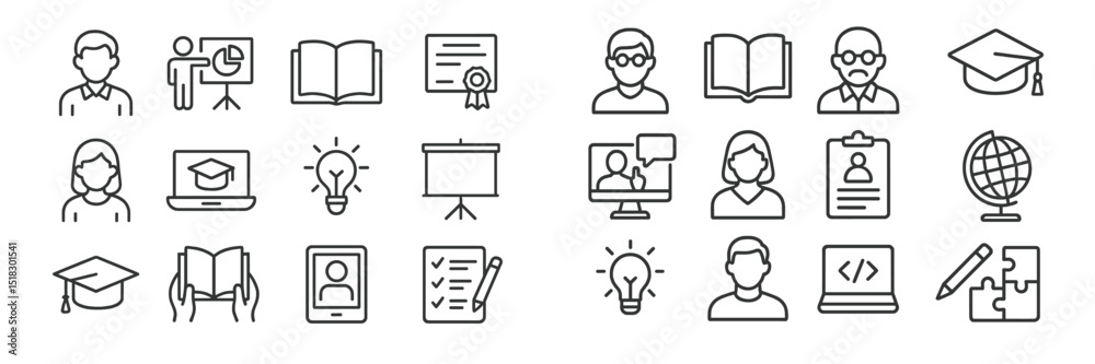 Aufkleber educational icons representing various learning activities and achievements in a modern context