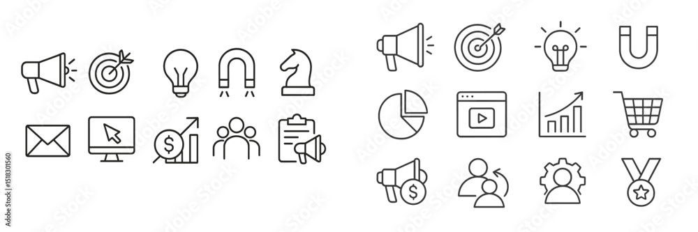 Poster Visual representation of marketing concepts showcasing various icons related to business strategies and analytics