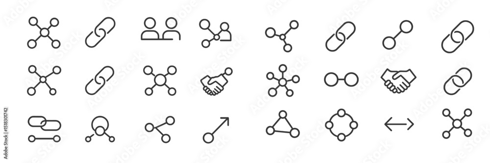 Poster Illustration of various connection symbols and icons representing networking and collaboration concepts