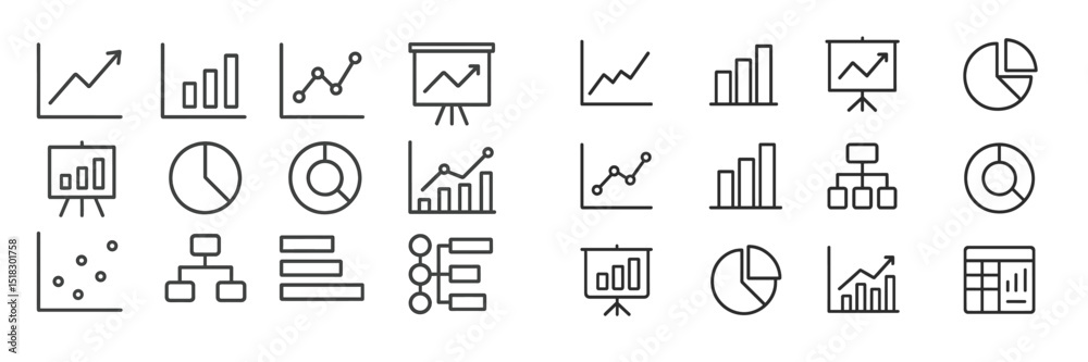 Leinwandbilder Collection of simple line graphs, charts, and diagrams used for data visualization in business presentations
