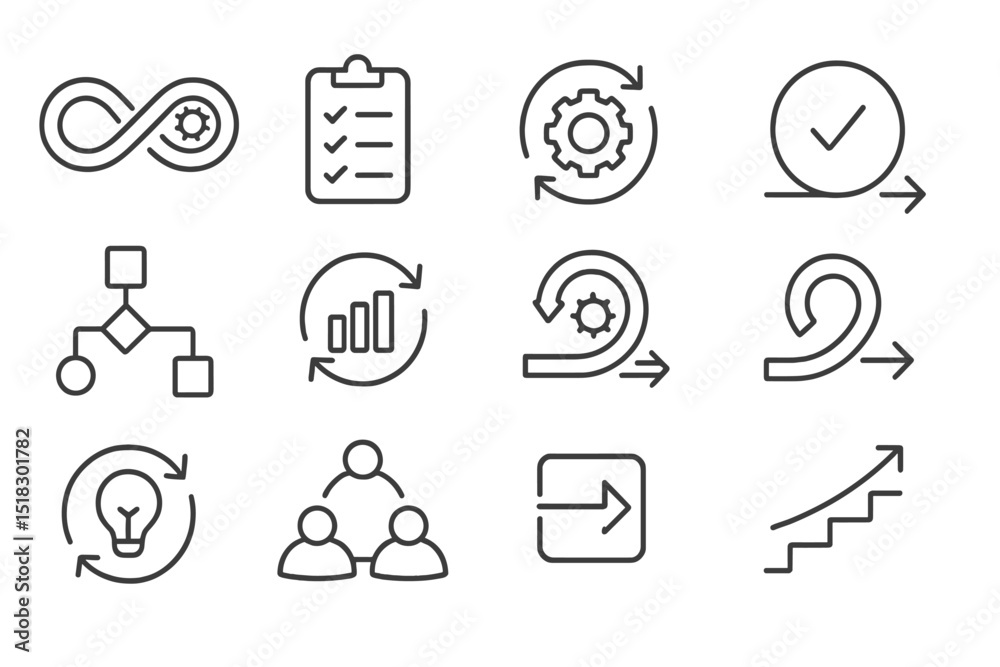 Fototapete Creative process and workflow icons representing various project management stages in a structured layout