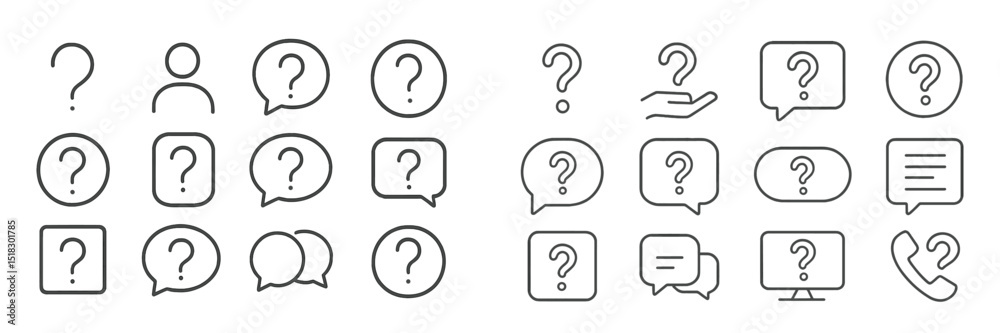 Aufkleber Question marks and speech bubbles in a minimalist design, ideal for communication and inquiry concepts