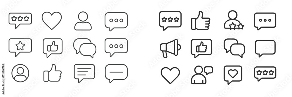 Fototapete Collection of simple line icons representing user interactions and feedback in digital communication platforms