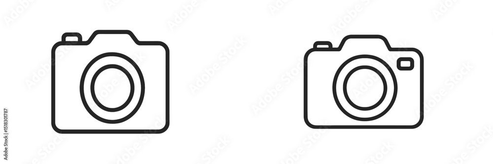 Poster Two simple line drawings of cameras showcasing different designs and perspectives with minimalistic style