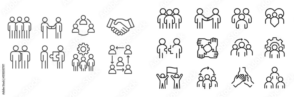 Poster diverse collection of teamwork and collaboration icons showcasing unity and partnership in various p