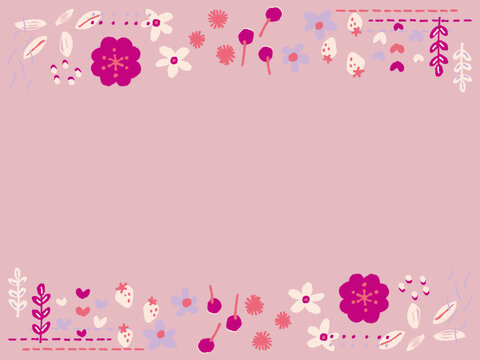 ピンクの花と白い花のフレーム