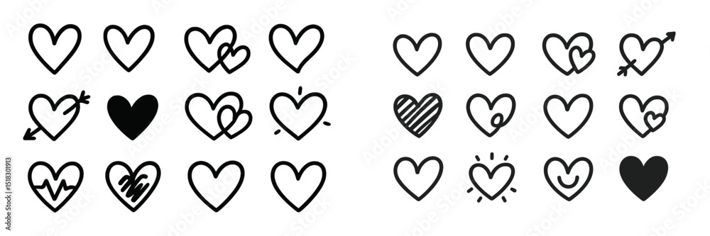 Poster Various heart symbols representing love and affection in different styles and designs