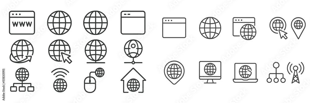 Poster various web and internet-related icons showcasing global connectivity and navigation tools