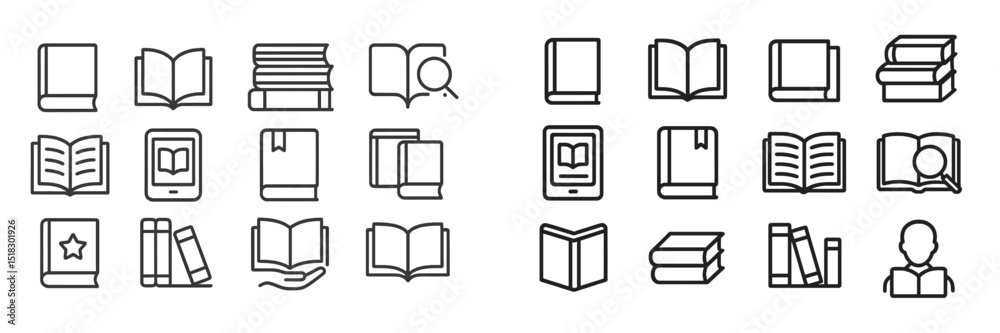 Poster Collection of various book and reading icons showcasing different types of books and reading materials in a minimalist style