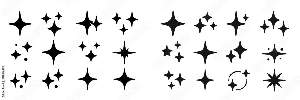 Aufkleber collection of black star shapes for design projects showcasing various sizes and styles