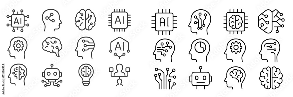 Poster Intricate designs of artificial intelligence and neural network icons showcasing modern technology aspects