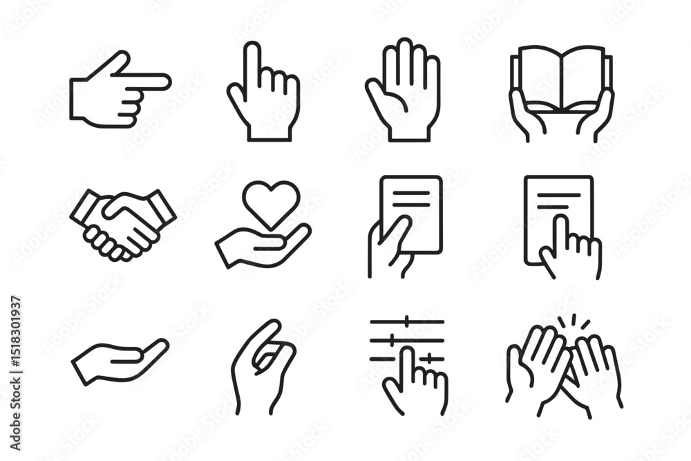 Aufkleber various hand gestures depicting communication, interaction, and support in a minimalistic style