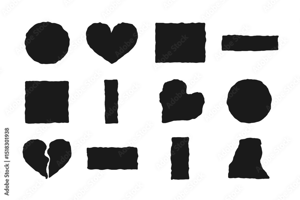 Aufkleber Various black paper textures and shapes arranged in a grid showcasing different forms and cuts during the creative process