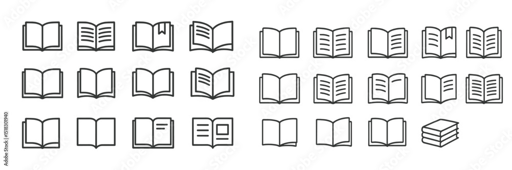 Poster Iconic illustrations of open and closed books in a simple, minimalistic style for creative projects and educational materials