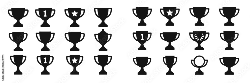 Poster Various trophy designs in black silhouette format arranged in a grid pattern showcasing different shapes and styles