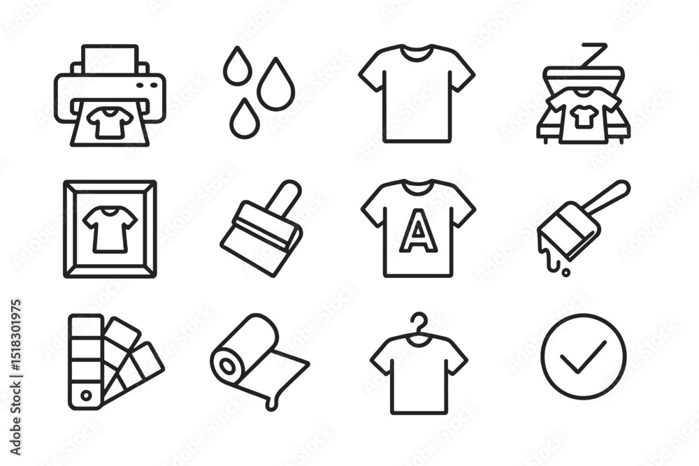 Poster T-shirt printing process and elements with various tools and designs in a workspace