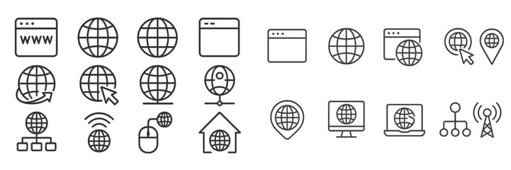 Fototapeta premium Various web and internet-related icons showcasing global connectivity and navigation tools