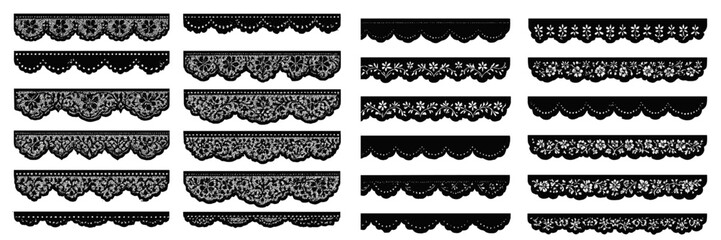 Various designs of intricate black lace patterns showcasing elegance and creativity in textile art