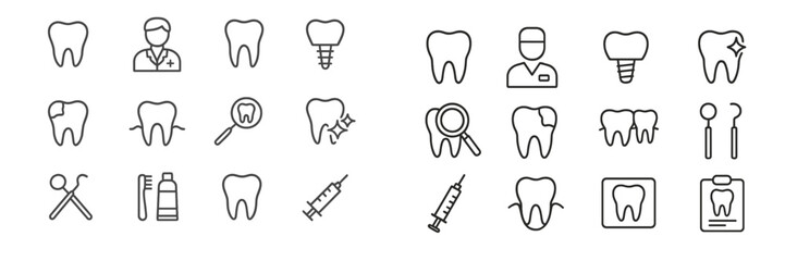 Obraz premium Collection of dental icons illustrating various dental procedures and tools used in oral health care