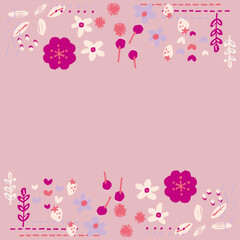 ピンクの花と白い花のフレーム