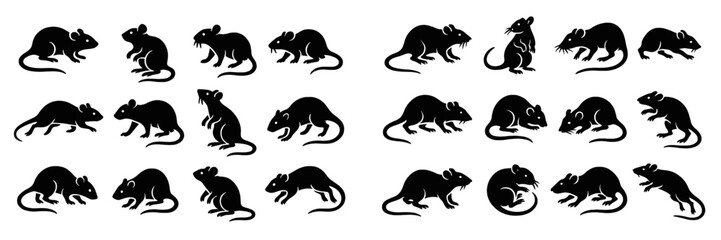 Obraz premium Collection of black mouse silhouettes depicting various poses and actions for design purposes