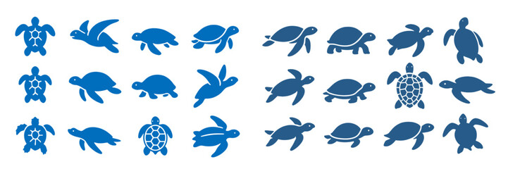 Fototapeta premium Turtle silhouettes in various poses showcasing movement in aquatic environments