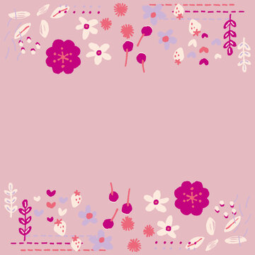 ピンクの花と白い花のフレーム