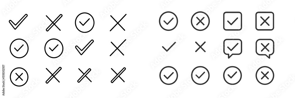 Leinwandbilder Symbols representing approval and disapproval illustrated with check marks and crosses in a clean, minimalist design suitable for various applications