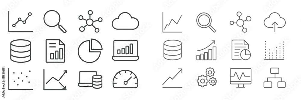 Poster Modern data visualization and analysis icons arranged in a grid format suitable for business presentations and reports