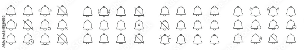 Fototapete collection of various bell symbols and icons displayed in a grid format on a white background