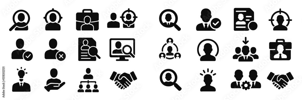 Poster Silhouettes of various professional and networking symbols used in recruitment and job searching activities