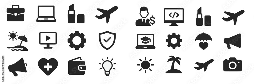Poster Creative icons depicting various activities and objects for digital design in a modern layout