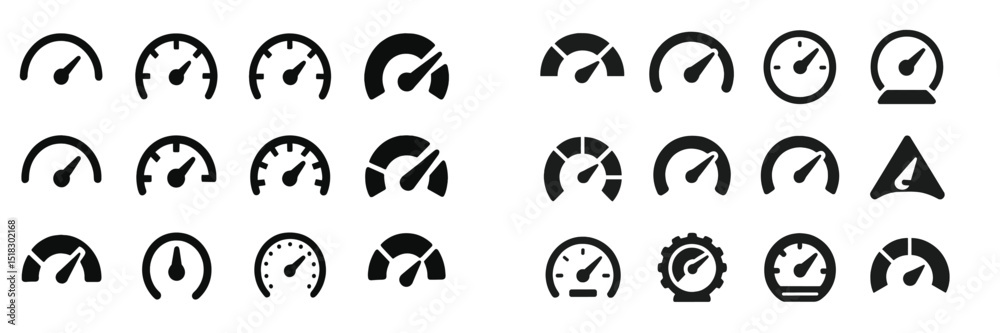Poster different styles of dashboard gauges used for measuring speed, fuel, and performance in vehicles and