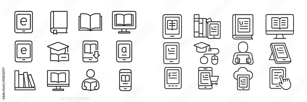 Aufkleber collection of digital education and reading icons representing modern learning tools and resources