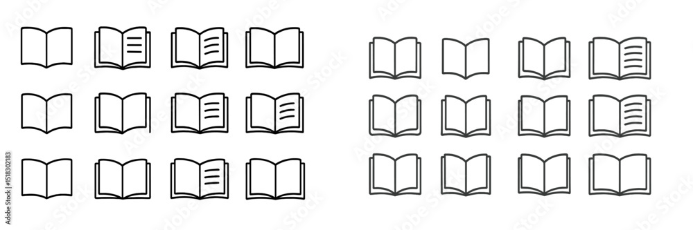 Poster Collection of open and closed book illustrations on a white background highlighting different orientations and designs