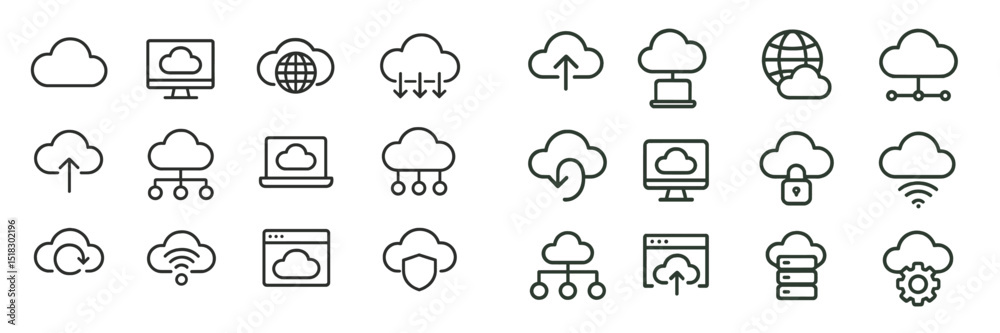 Leinwandbilder Cloud computing icons representing various digital services and connectivity in a minimalistic design