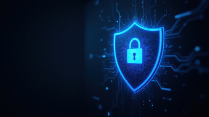 A vibrant graphic representing cyber security with a lock icon encased within digital circuitry.