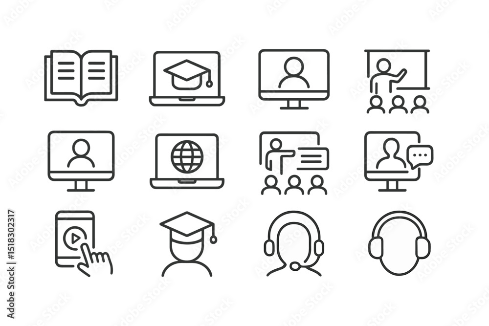 Aufkleber digital learning tools for online education with icons depicting various aspects of virtual classroo