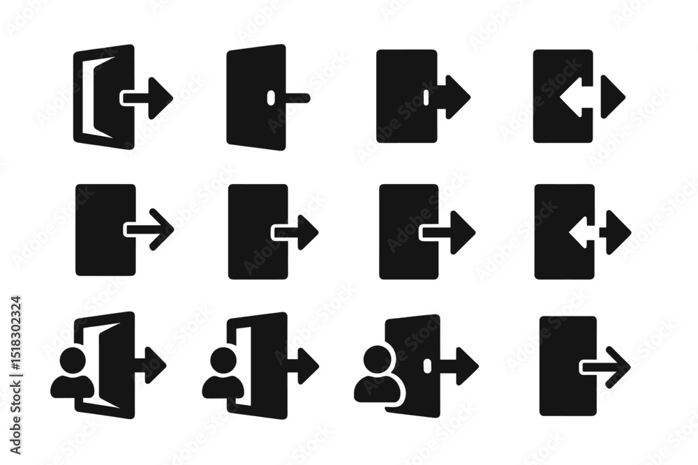 Fototapete Various icons representing login and logout actions for digital interfaces displayed in a grid layout