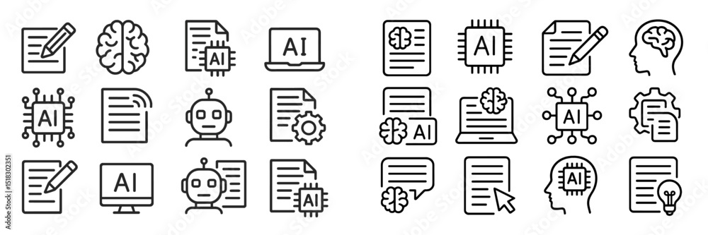 Aufkleber various icons representing artificial intelligence concepts and activities displayed in a clean, org