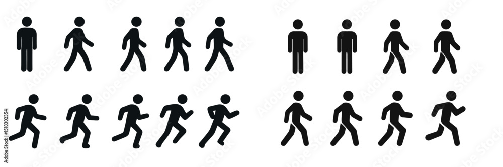 Poster various poses of a person walking and running in a minimalist design against a white background