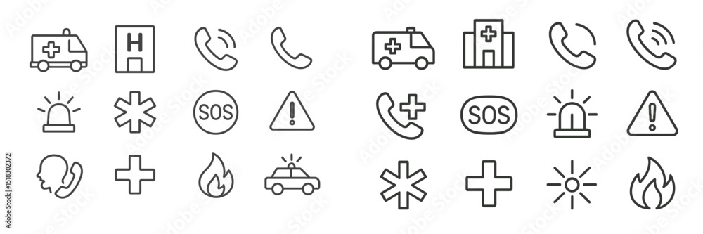 Aufkleber Emergency response icons representing health and safety scenarios in a minimalist style featuring symbols and visuals for quick access