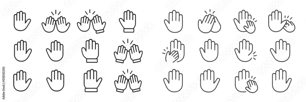 Poster Different hand gestures representing greetings, applause, and celebration displayed in a clean layout on a simple background
