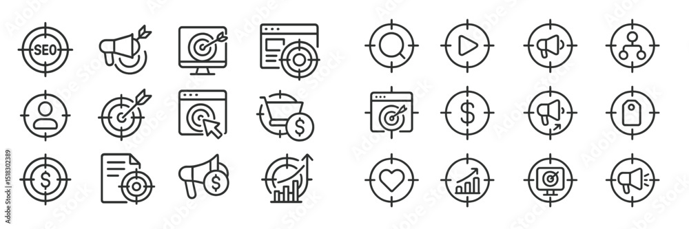 Poster Digital marketing icons with targets representing key strategies and tools for success in online business