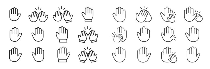 Different hand gestures representing greetings, applause, and celebration displayed in a clean layout on a simple background