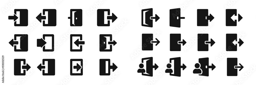Aufkleber Collection of exit and entry icons designed for user interface applications in minimalistic black style