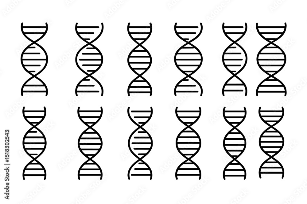 Poster DNA helix patterns created in a grid layout illustrating genetic structures and biological concepts